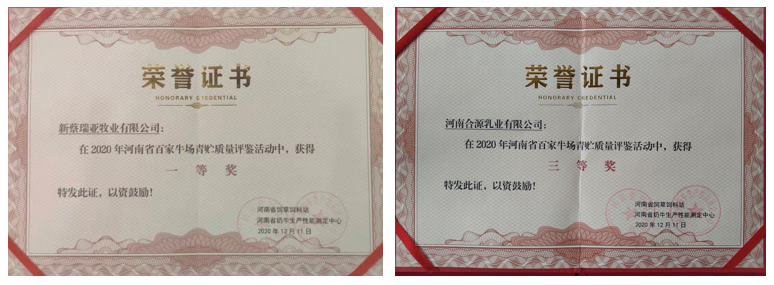 榮譽(yù) | “百家牛場青貯質(zhì)量評鑒活動”花花牛新蔡瑞亞牧業(yè)、河南合源乳業(yè)分別榮獲一、三等獎
